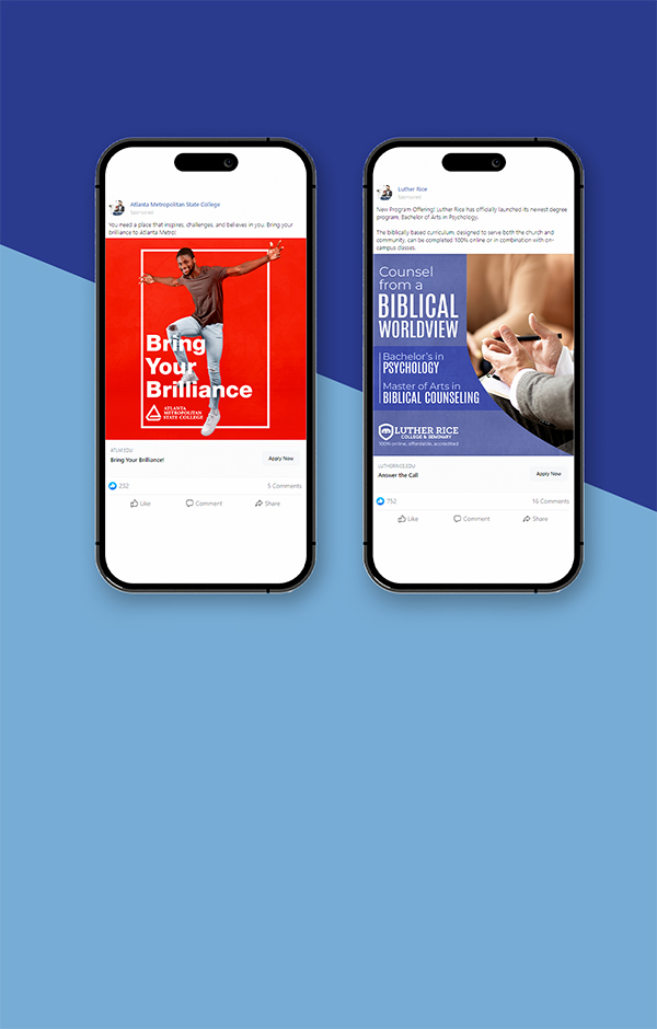 Portfolio preview of two Creative Ads for colleges